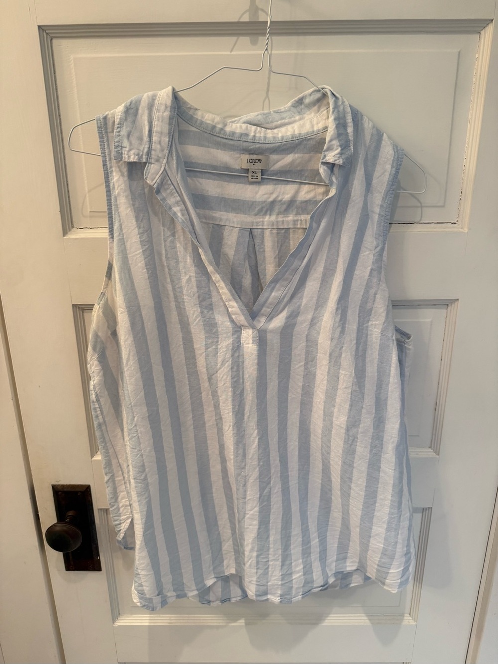 J. Crew Sleeveless V-Neck Striped Camisole in Light Blue and White